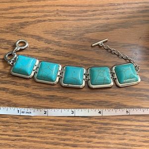 Faux Silver link with turquoise-like inserts Chunky Fashion Bracelet